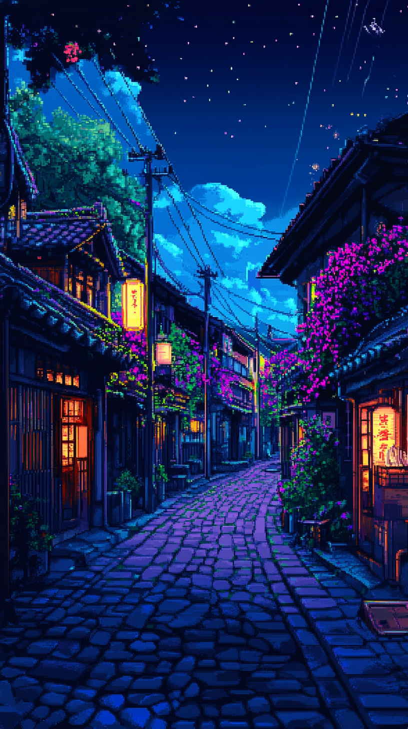 A Vibrant Studio Ghibli-Inspired Nighttime Landscape