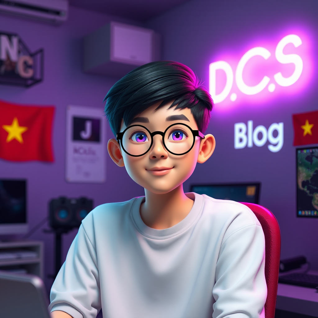 A Vietnamese Boy in his Neon Programming Room