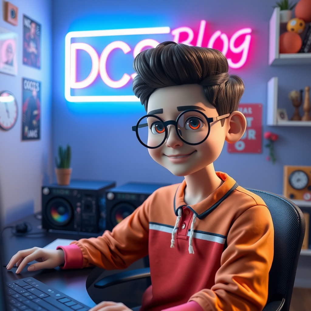 A Vietnamese Boy with Glasses in Neon Room