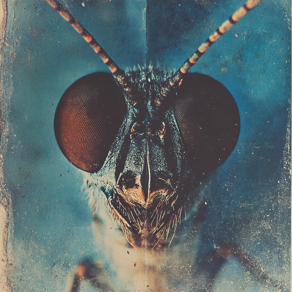 A Vintage 1980's Blue Insect Face Macro Photo