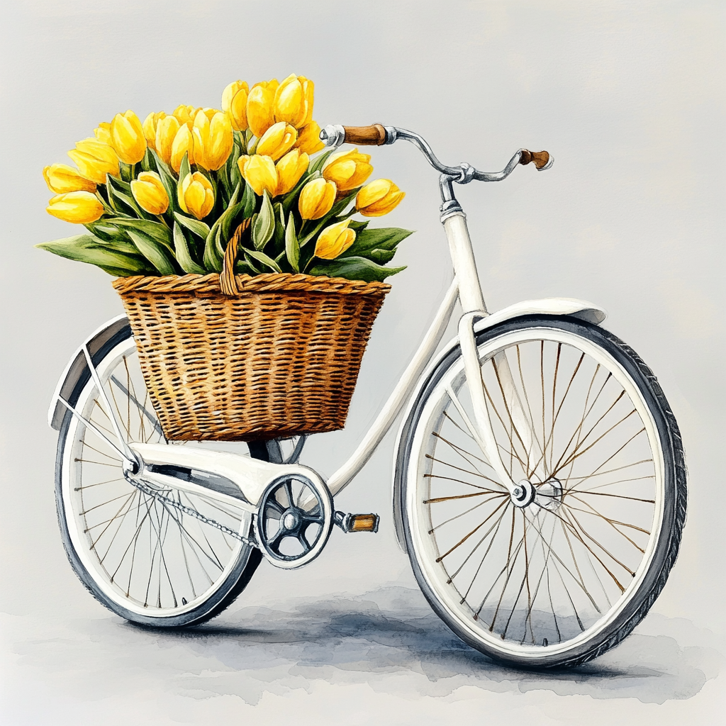 A Vintage Bicycle with Yellow Tulips