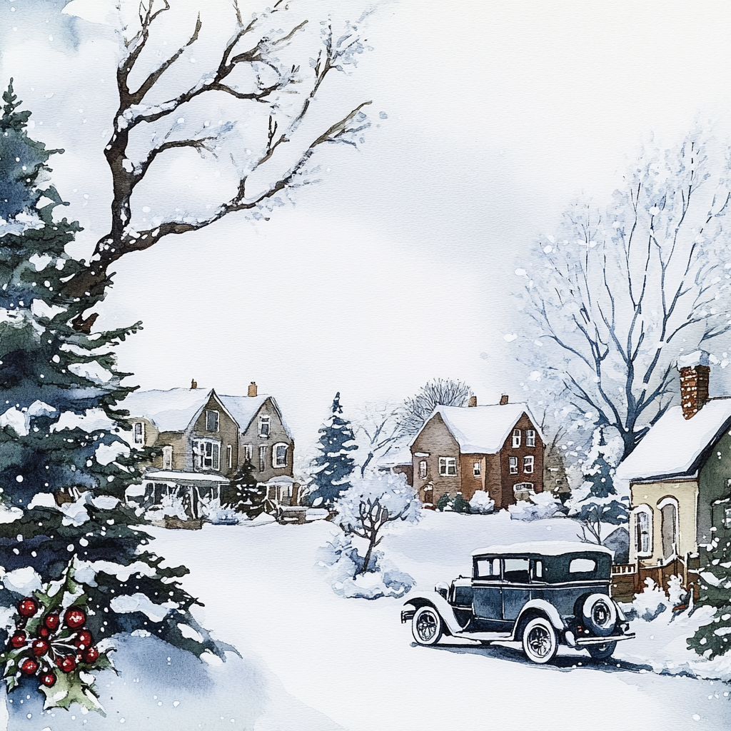 A Vintage Car in a Whimsical Winter Wonderland.