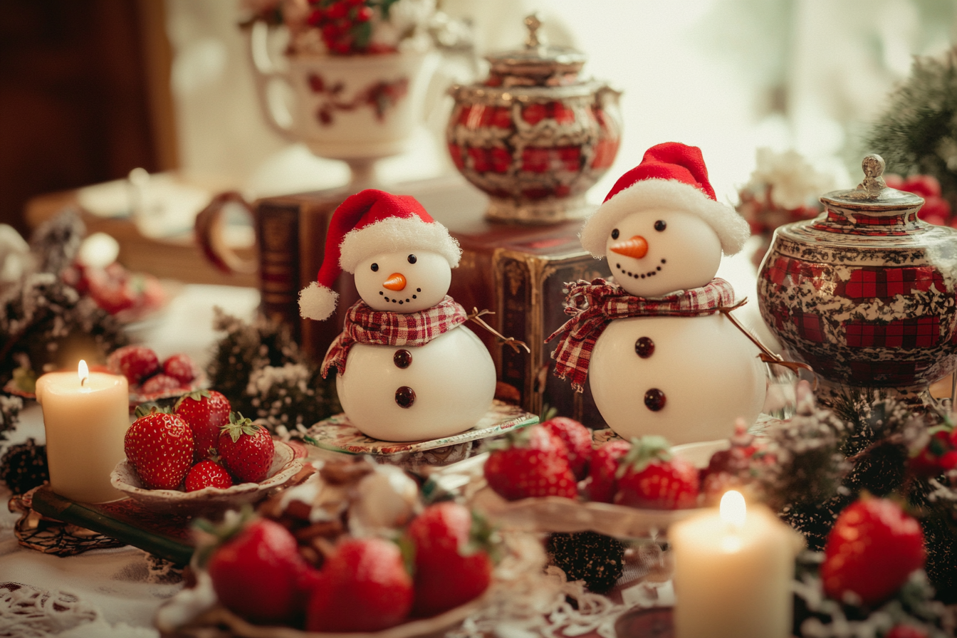 A Vintage Christmas Tea Party with Snowmen and Strawberries