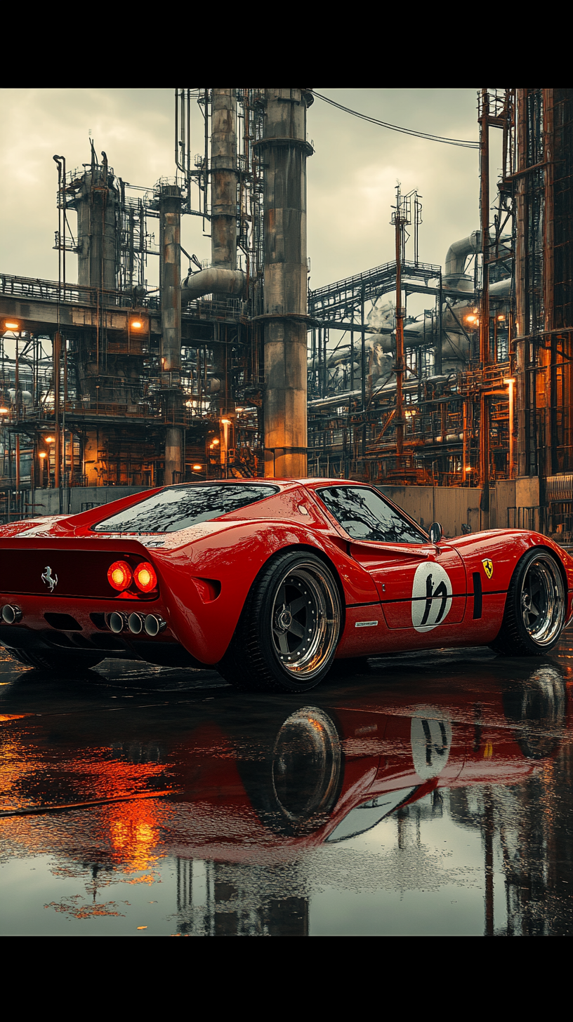 A Vintage Ferrari in Industrial Plant Poster Art