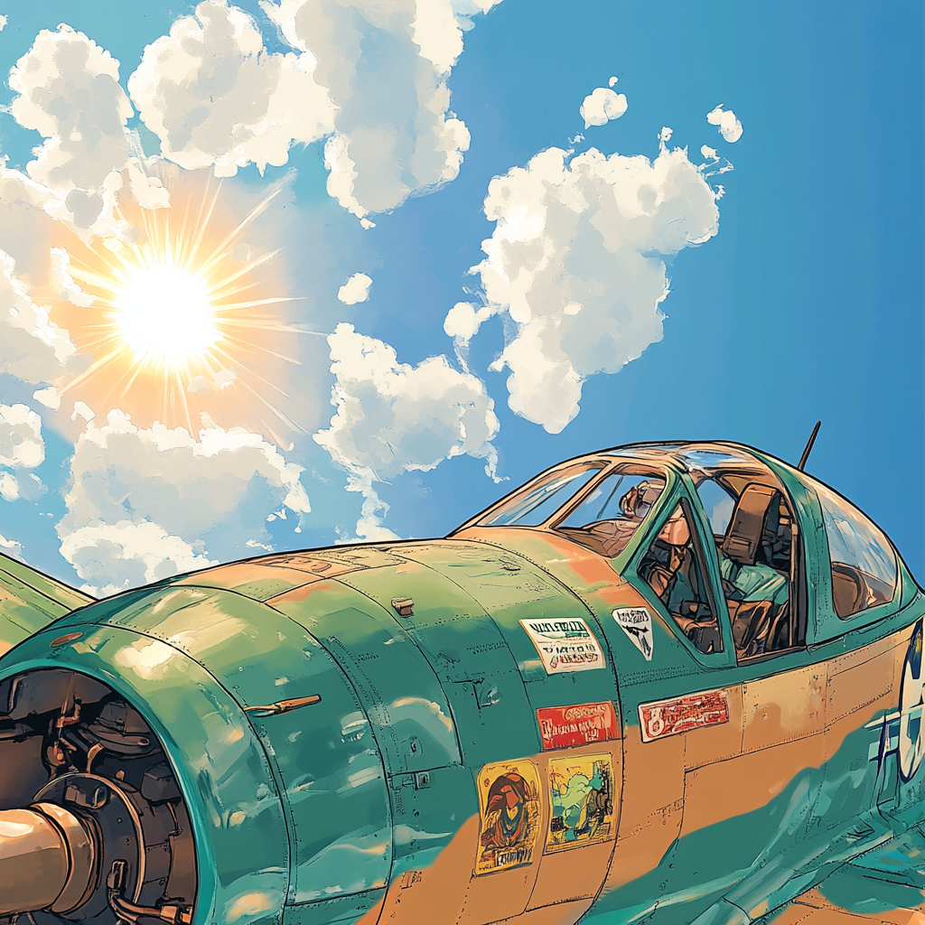 A Vintage Fighter Plane in Whimsical Sky