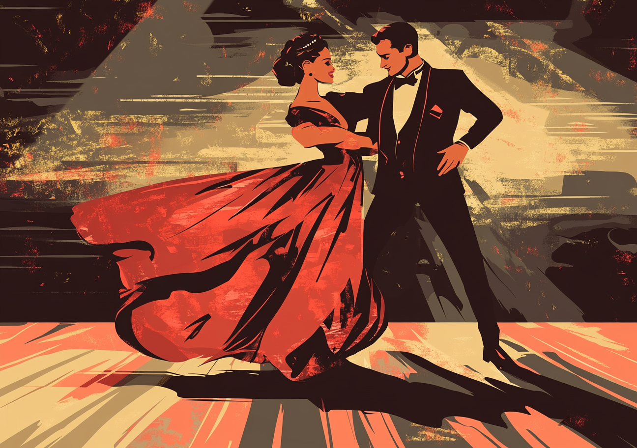 A Vintage Music Ball Night Poster: Couple Dancing