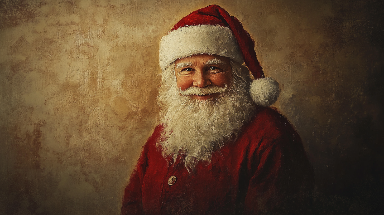 A Vintage Santa Oil Painting with Brush Strokes