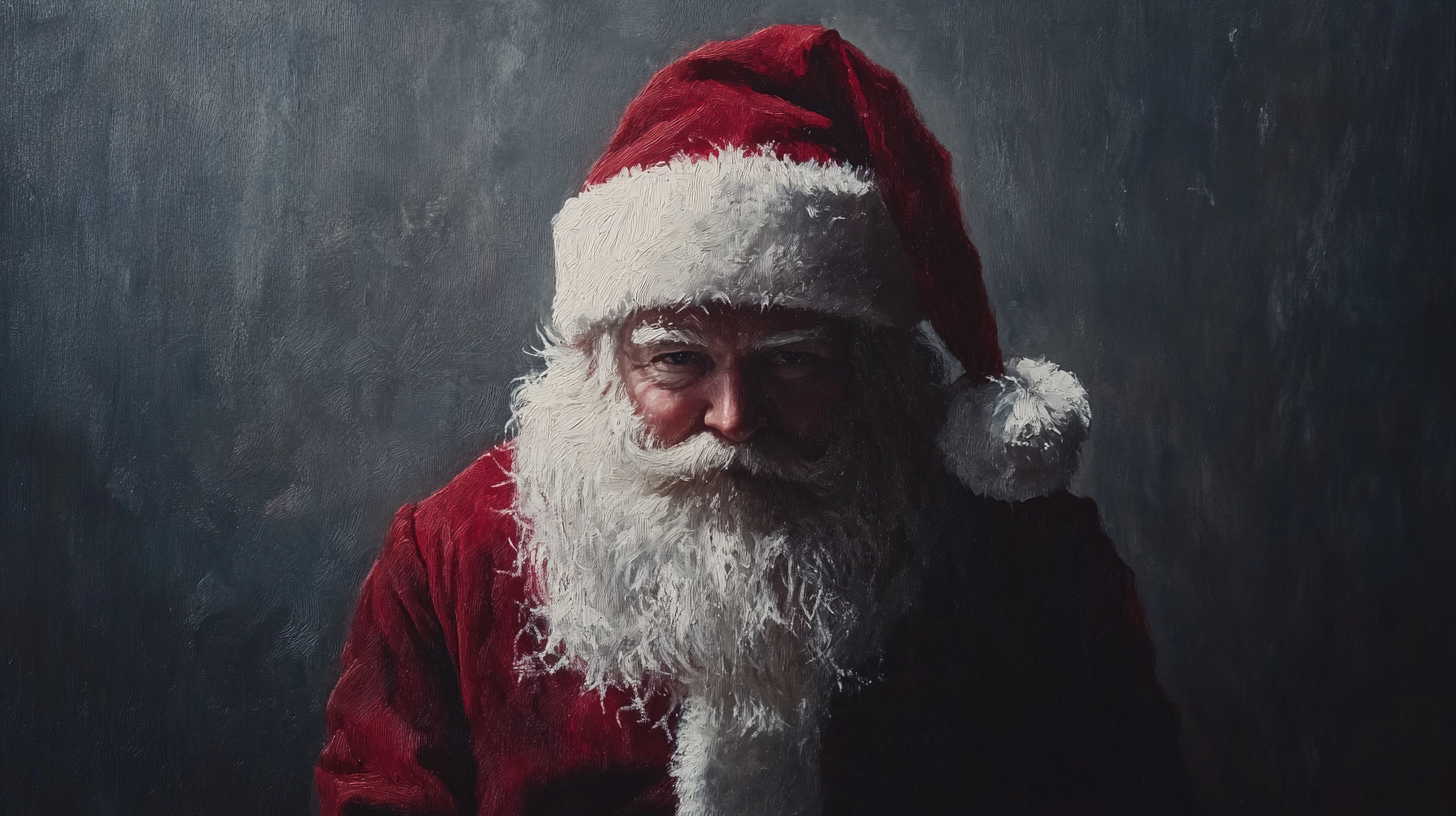 A Vintage Santa Painting with Dark Background