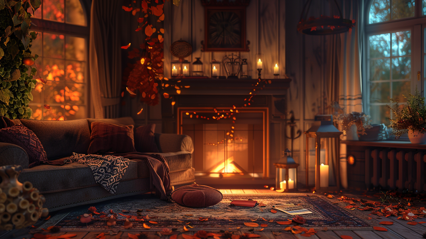 A Warm, Tranquil Autumn Evening in Cozy Interior