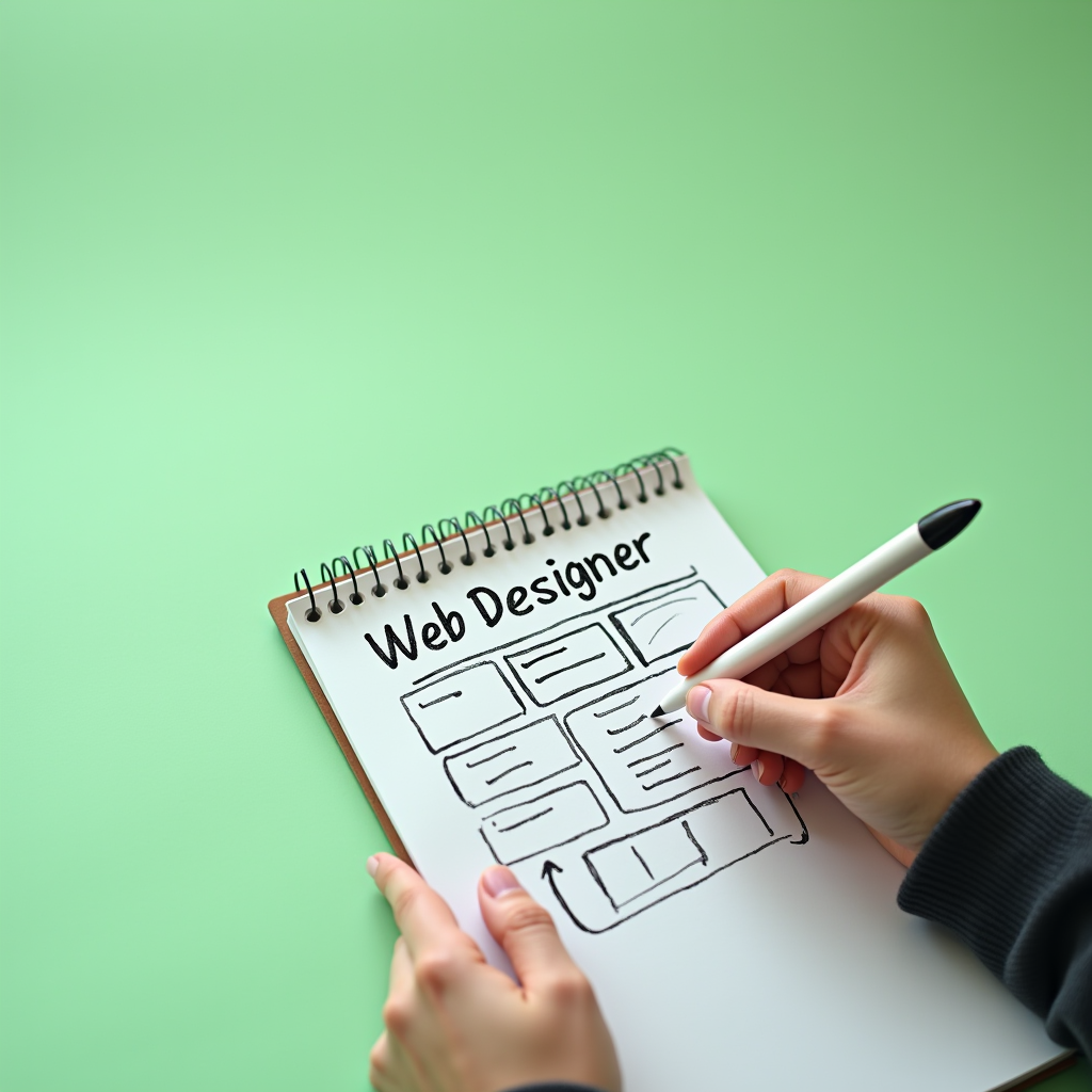 A Web Designer Sketching Wireframe on Notepad
