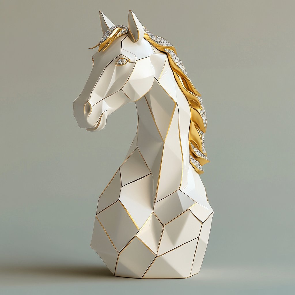 A White Nordic Style Horse Sculpture With Gold