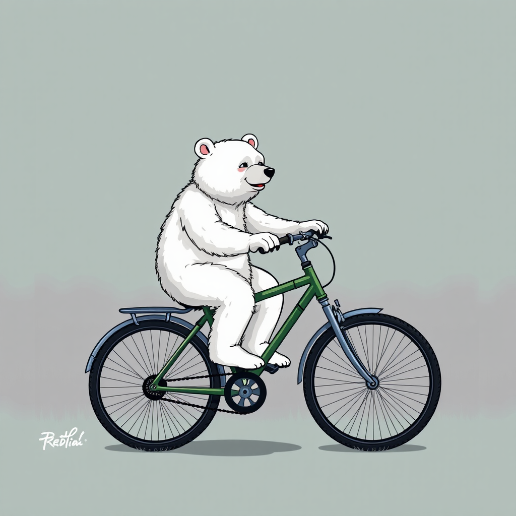 A White bear riding colorful bicycle picture.