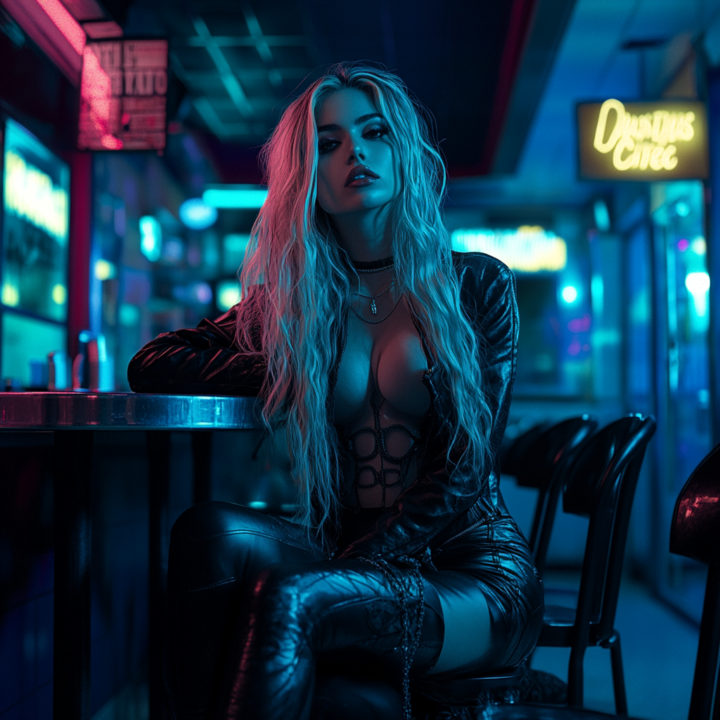 A Wild Rock Star Waitress in Neon Cafe