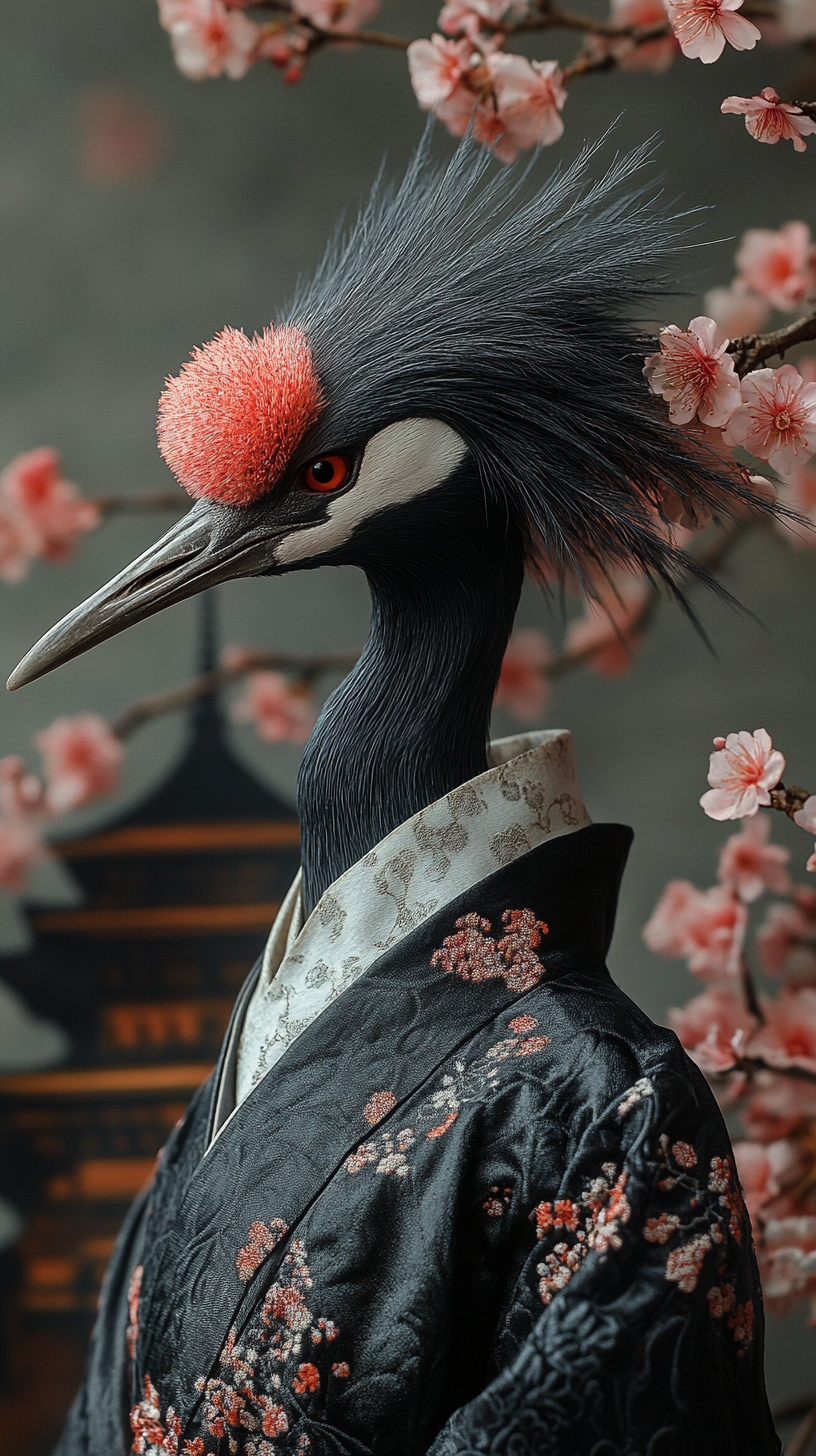 A Wise Crane in a Japanese Temple Garden