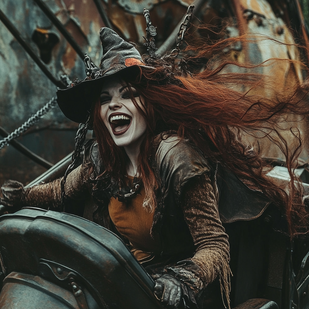 A Witch Laughs On Roller Coaster Ride.