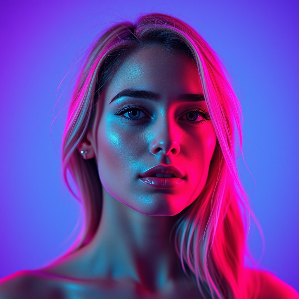 A Woman's Model Pose with Neon Background