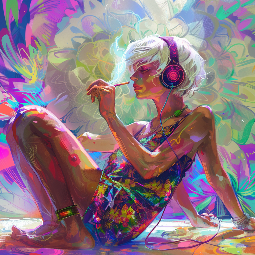 A Woman Grooving to Music While Smoking Joint