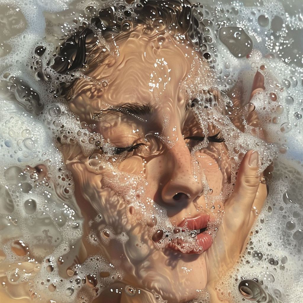 A Woman Partially Submerged in Milky Sea