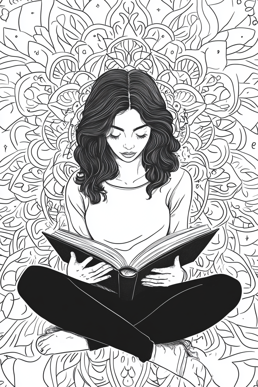 A Woman Reading in a Cozy Mandala Setting