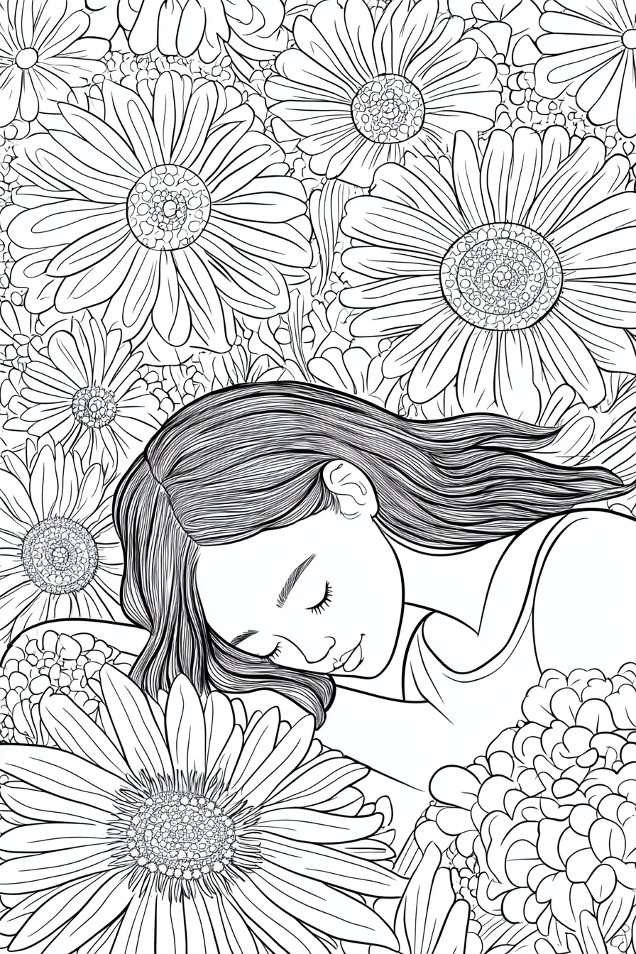 A Woman Relaxing in a Flower Field