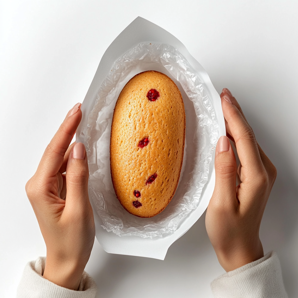 A Woman Unwrapping Delicious Almond Friand Cake