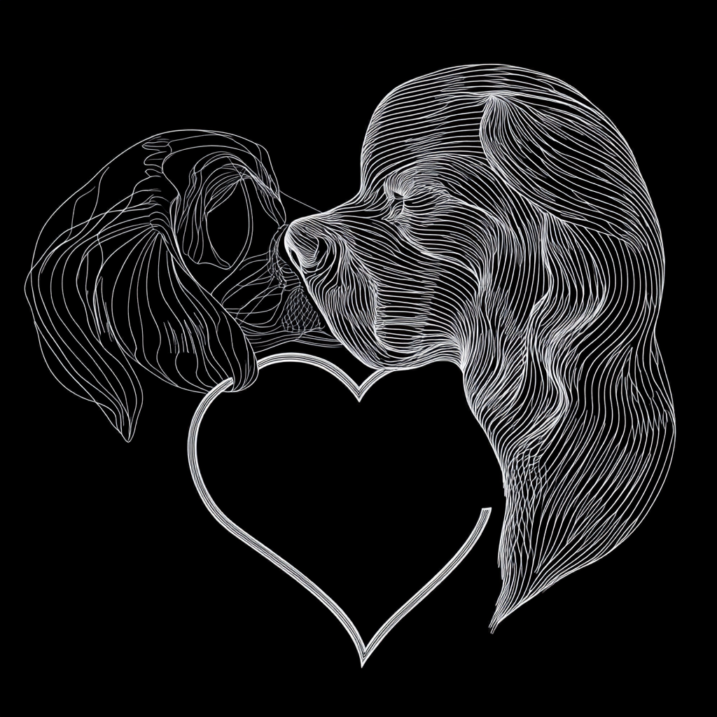 A Woman and Dog Profile Kiss in Heart.