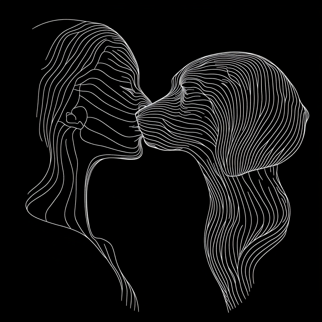 A Woman and a Dog in a Kiss: Profile Contours Forming a Heart Shape