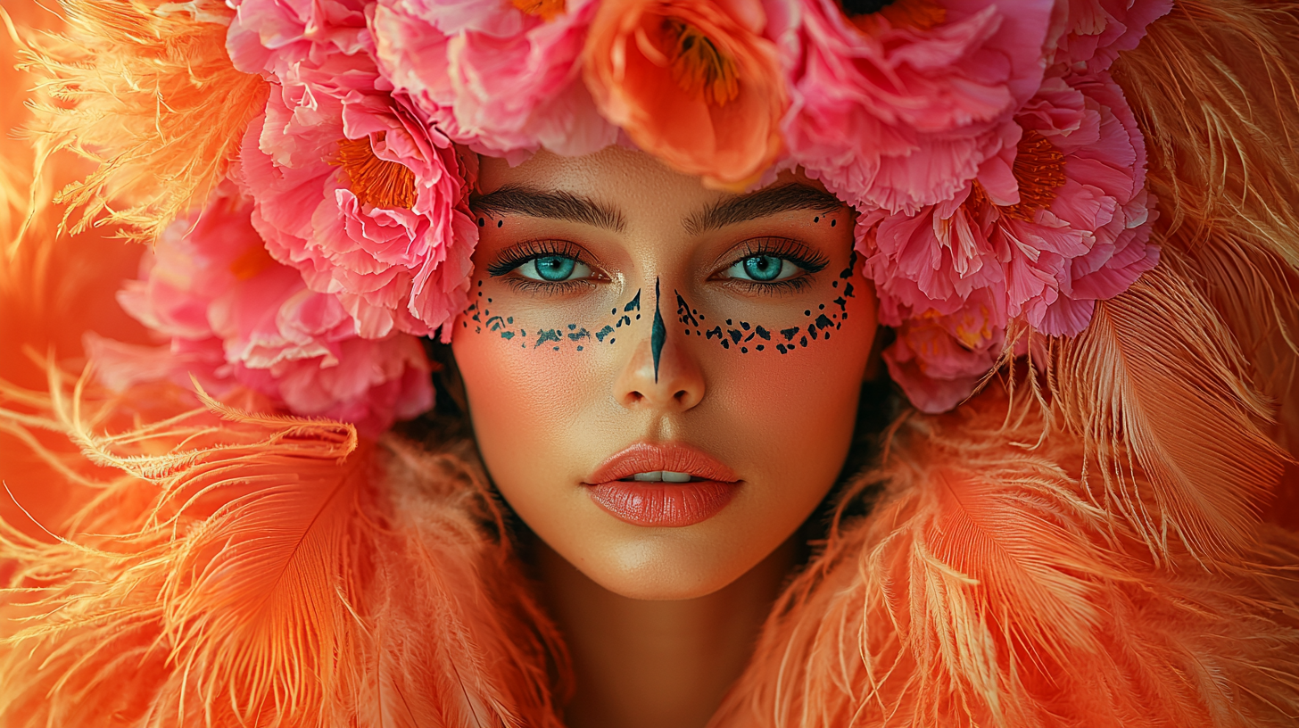 A Woman in Colorful Dress with Flower Headpiece