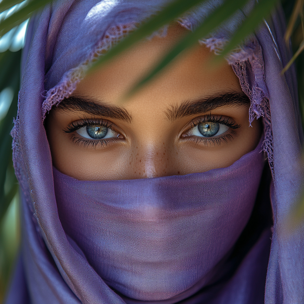 Arab woman wearing purple Headscarf