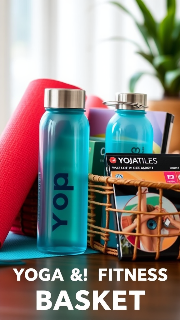 A Yoga and Fitness Basket with bright yoga mat