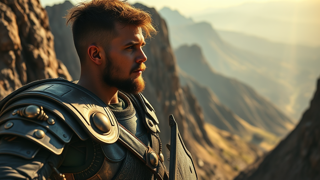 A Young Bible Warrior Overlooking Mountain Terrain