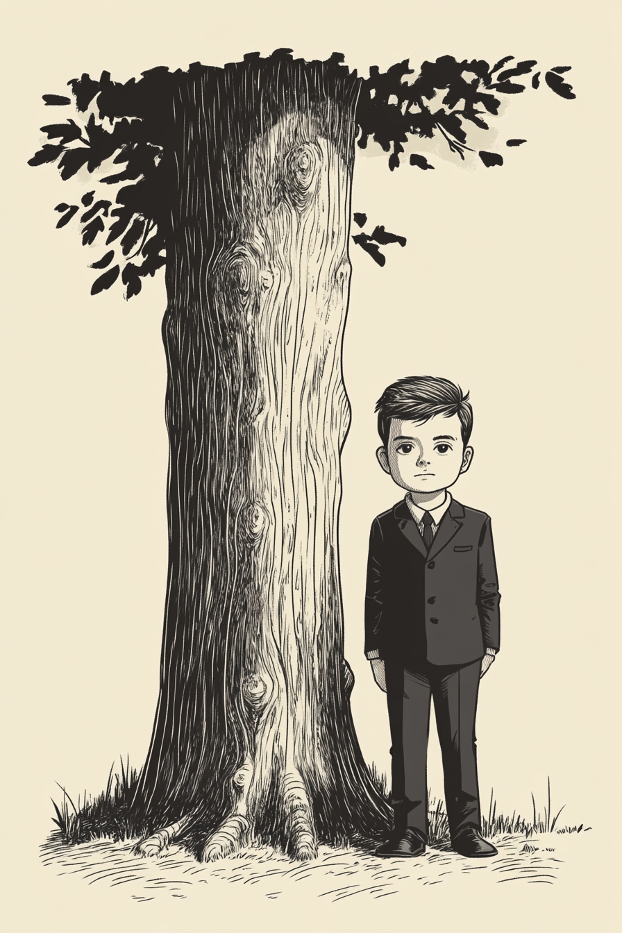 A Young Dapper Boy with Tree Tattoo Design