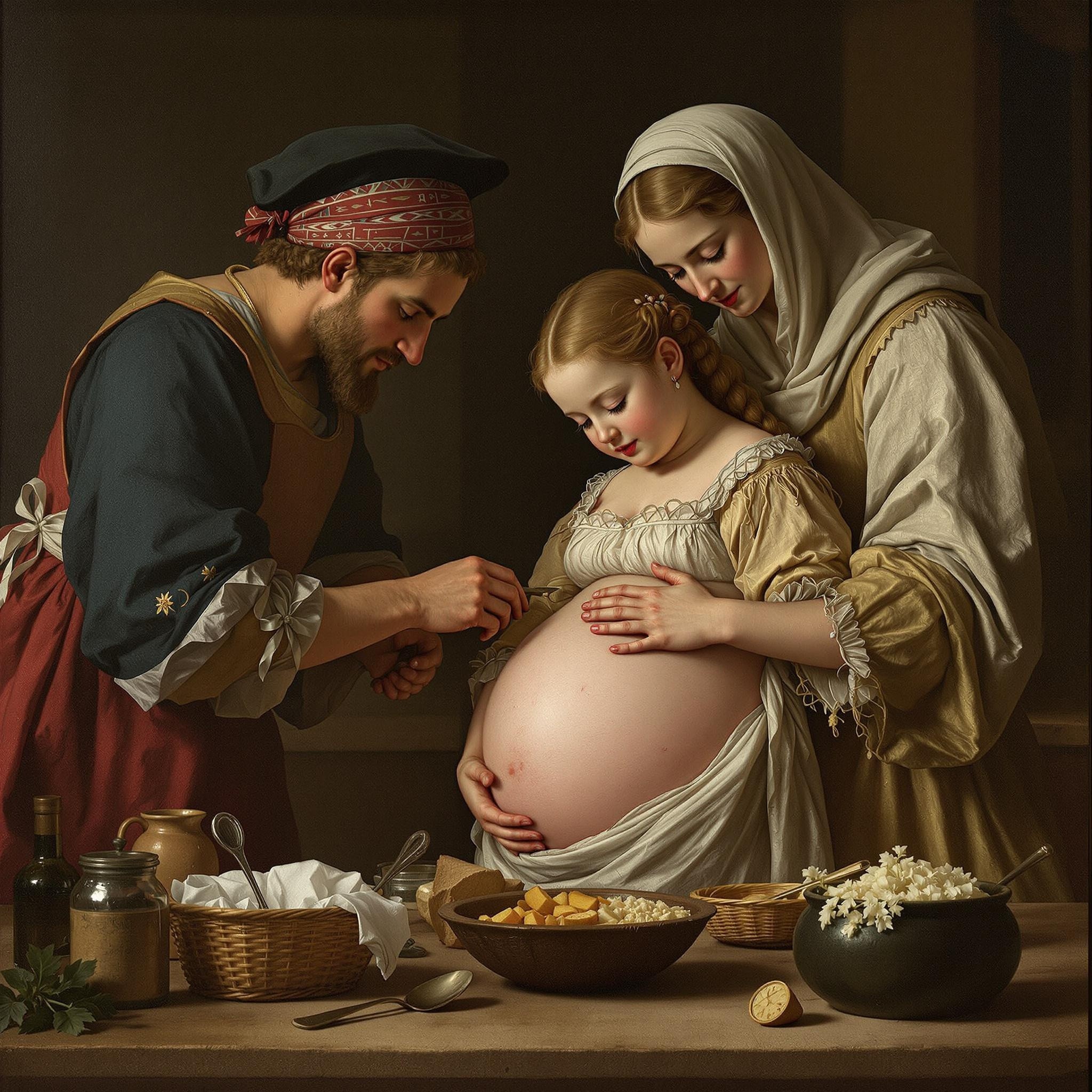 A Young Girl Being Fed in Renaissance Era