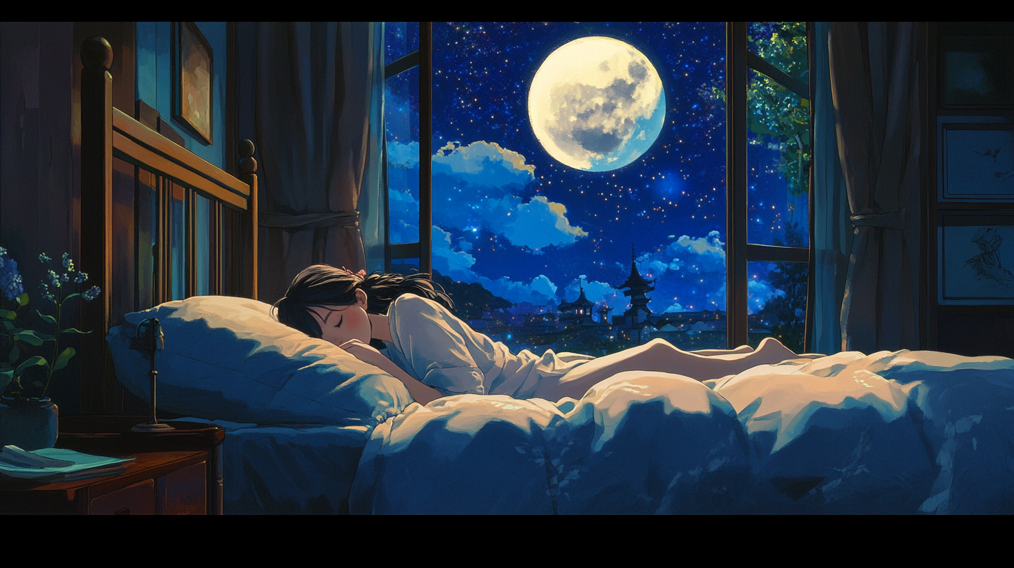 A Young Girl Dreaming Under Starry Night Sky