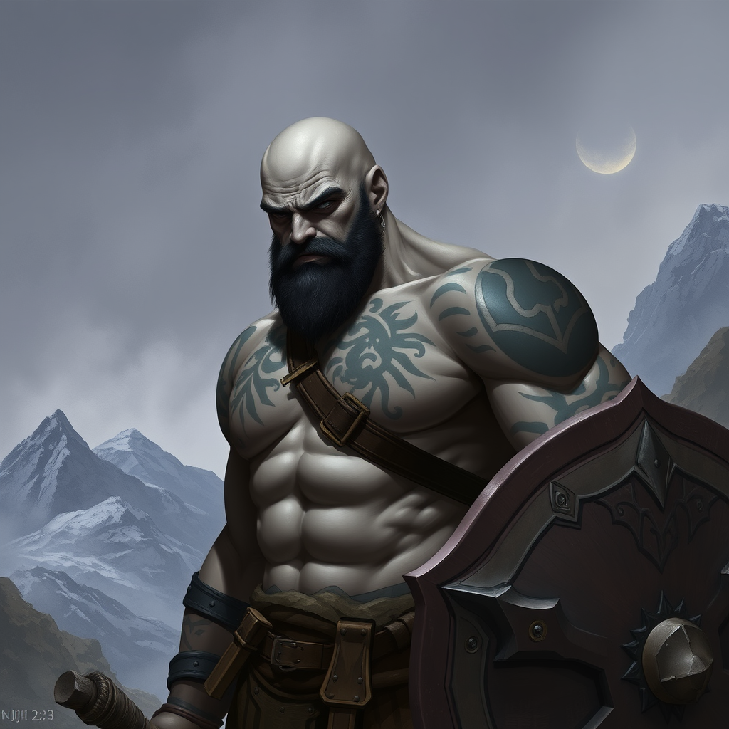 A Young Goliath Warrior in Mountainous Landscape