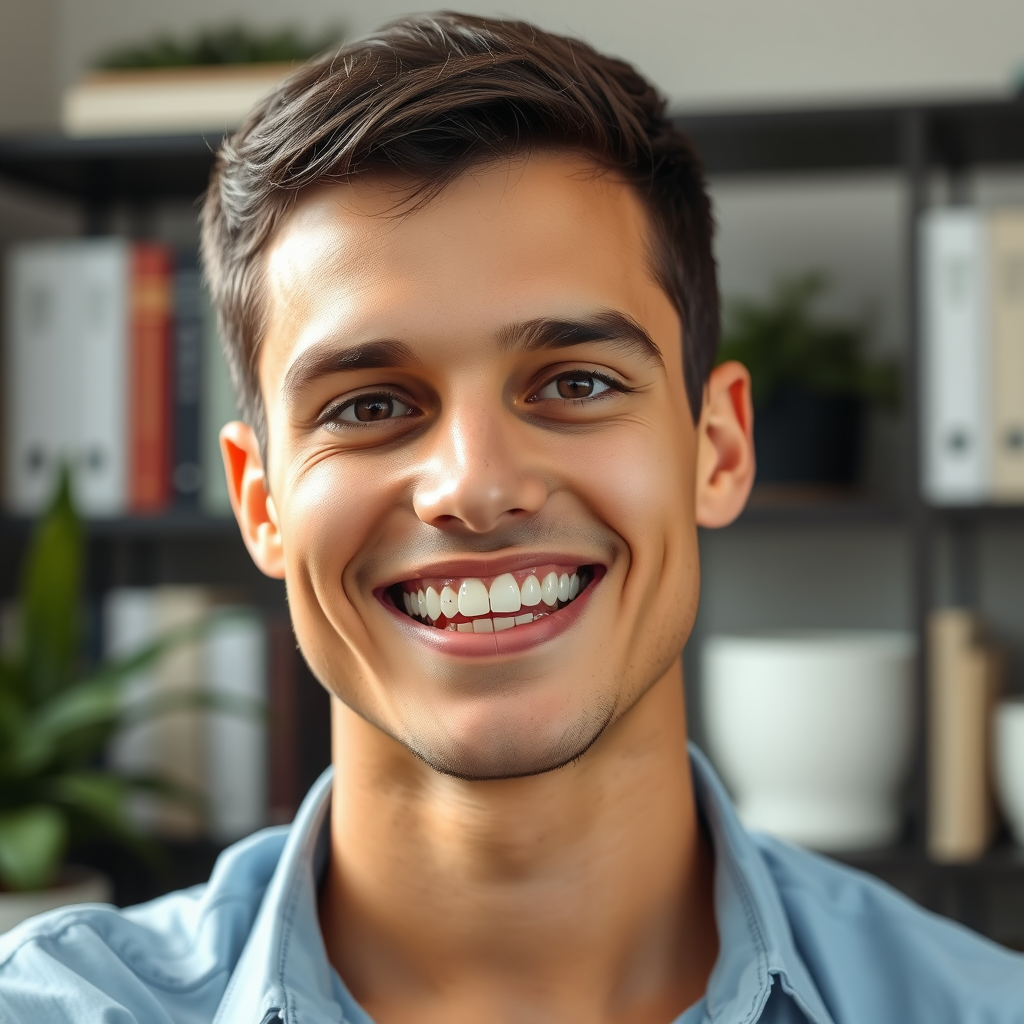 A Young Man with Aligners in a Study Room