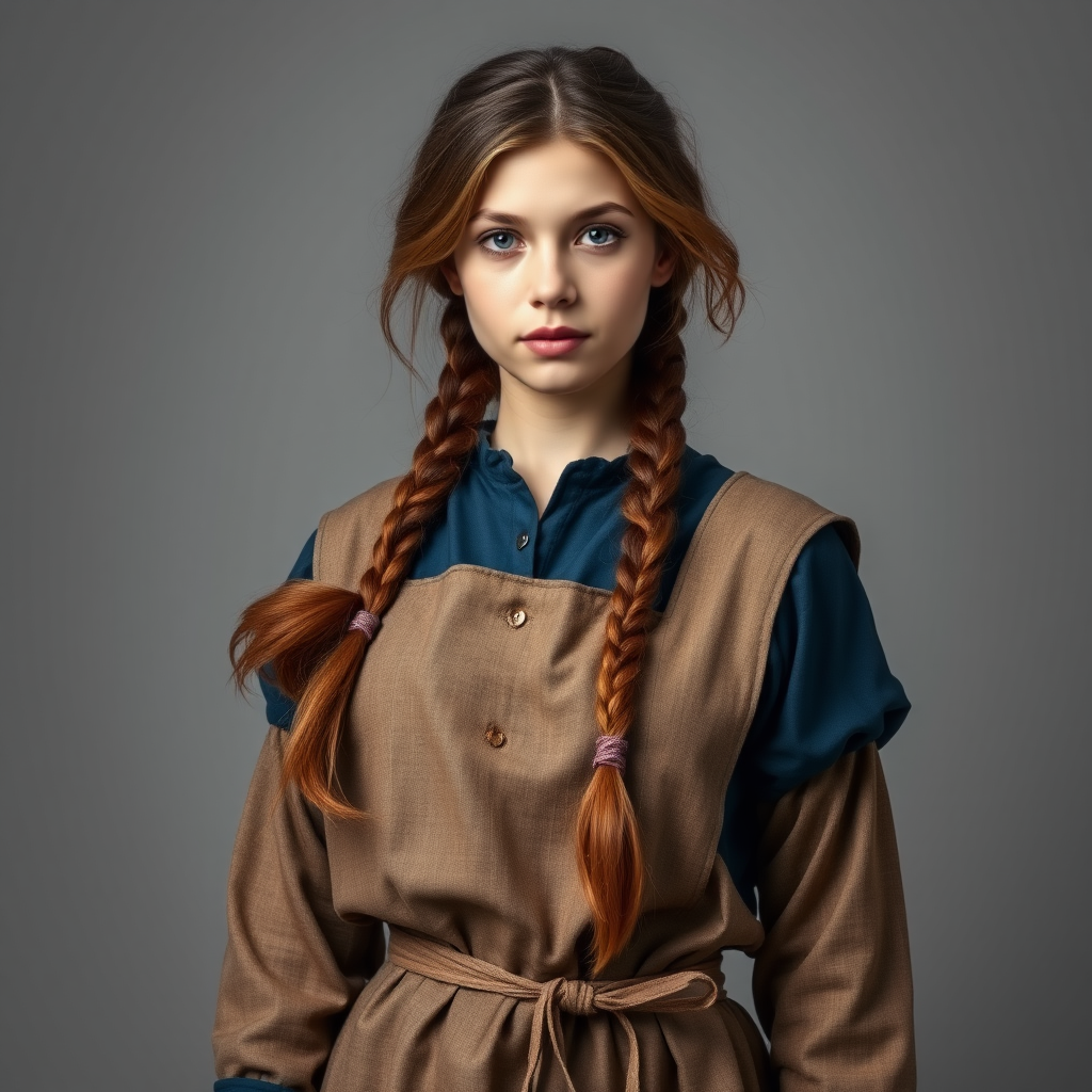 A Young Medieval Woman with Braided Brown Hair
