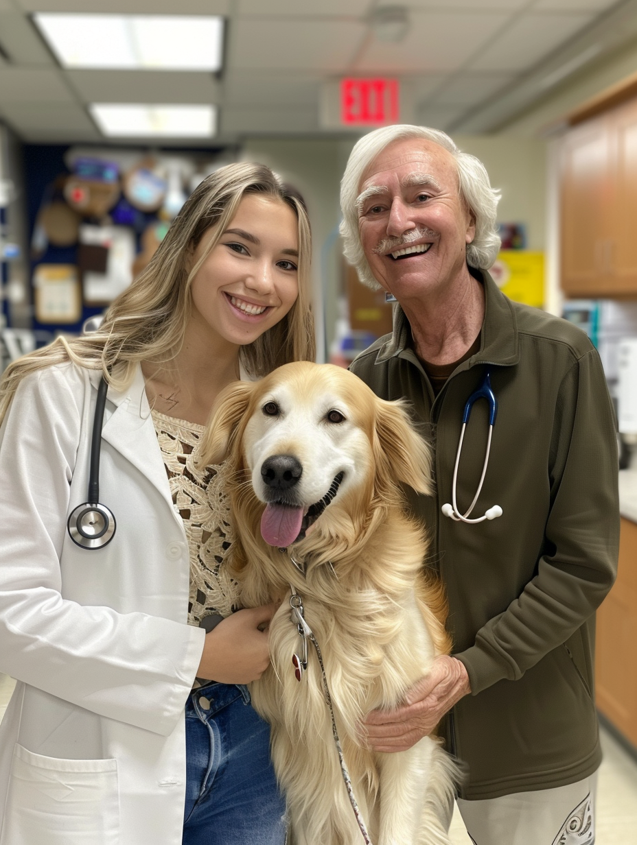 A Young Model, Doctor Dad and Dog in Hospital