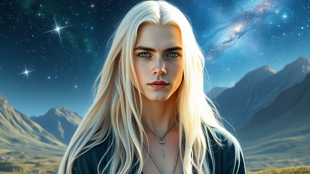 A Young Pleiadian Man in a Cosmic Landscape