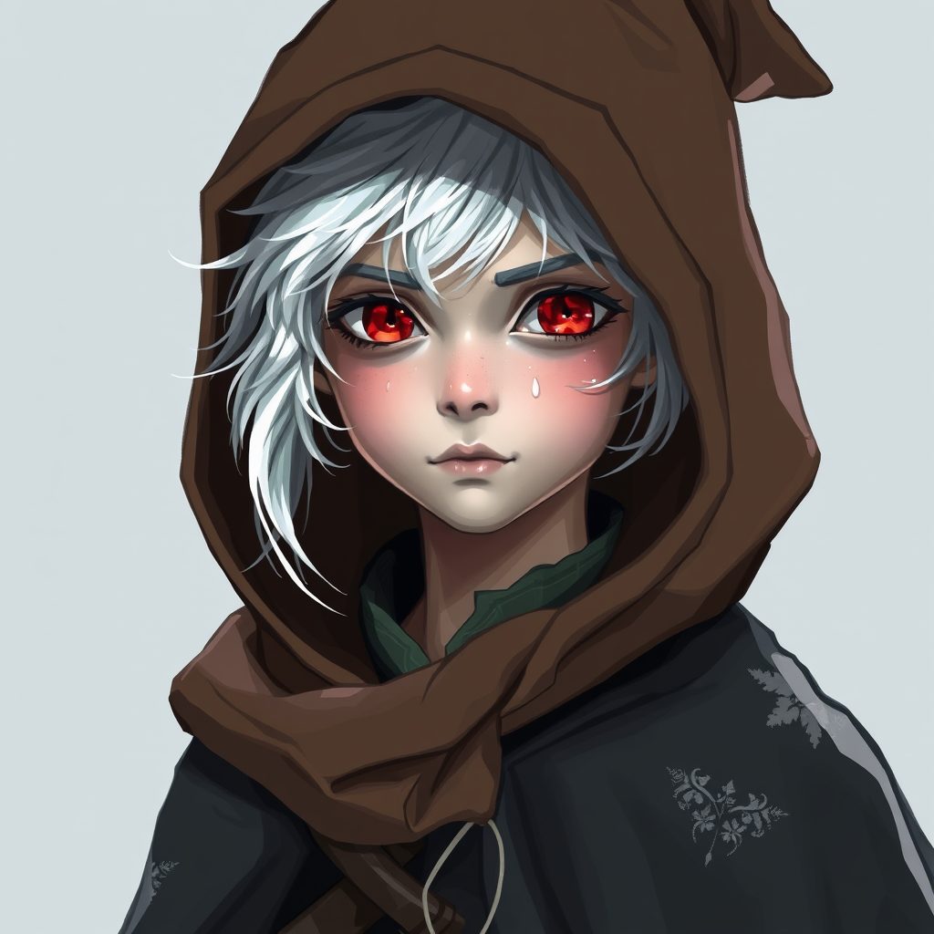 A Young Wizard with Scarlet Eyes and Snowy Hair