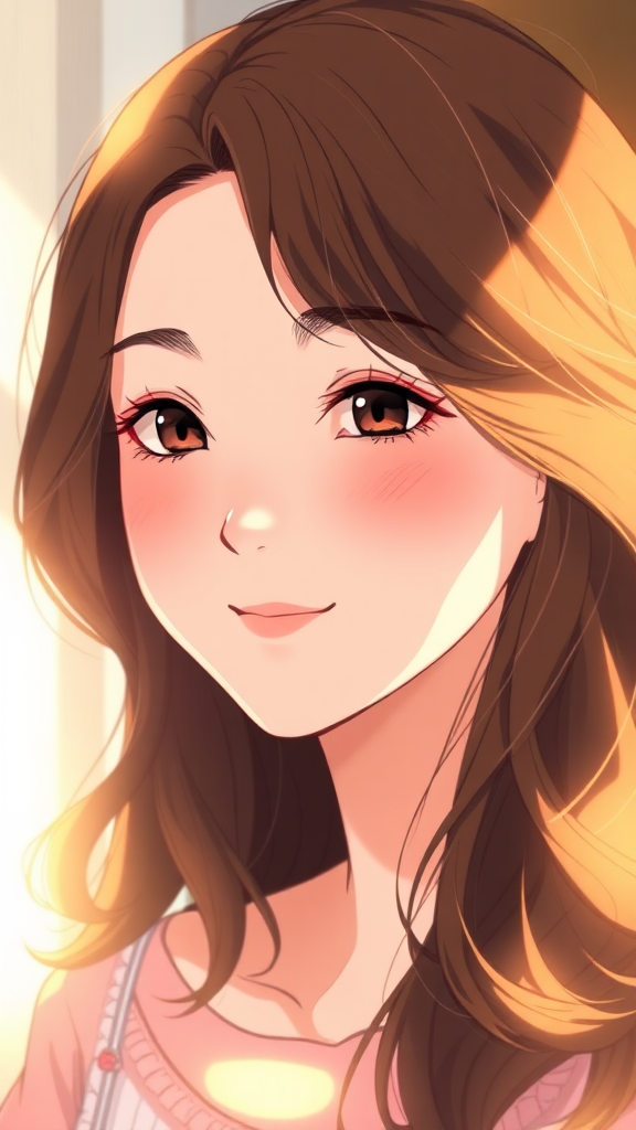 A Young Woman's Delicate Smile in Anime Style