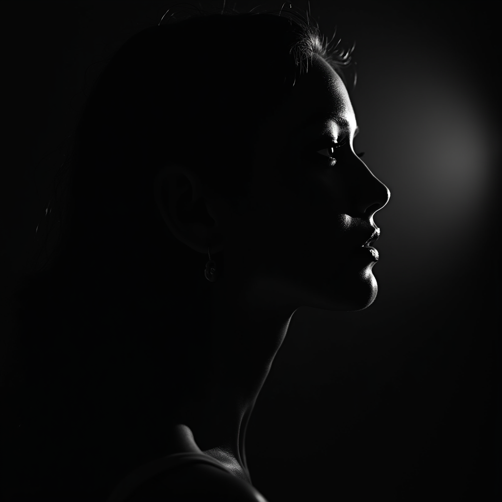 A Young Woman's Silhouette in Dramatic Lighting