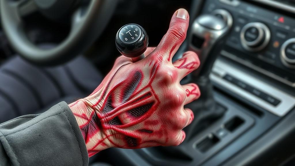 A Zombie Hand Gripping a 4-Speed Shifter