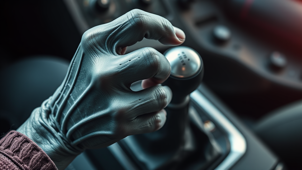 A Zombie Hand Gripping a Gear Shifter