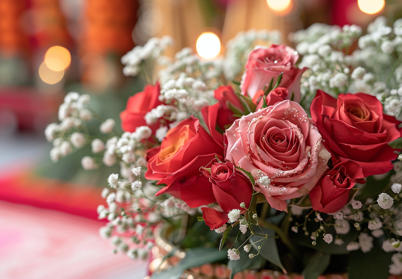 A beautiful Indian wedding decor with roses.