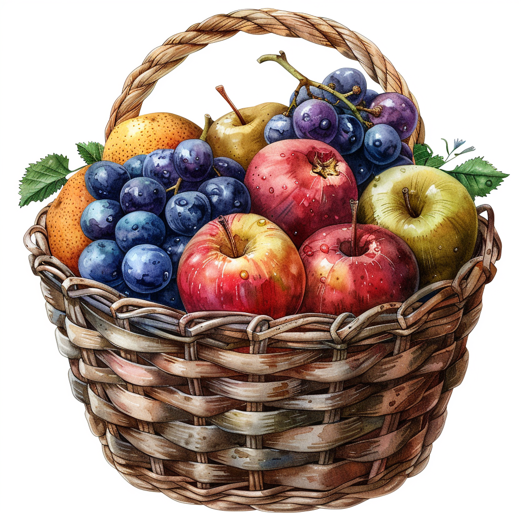 A beautiful basket of autumn fruits and vegetables.