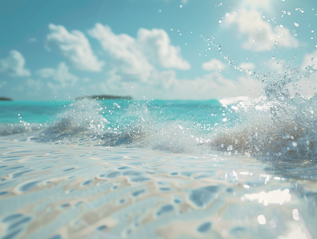 Beach Editorial Photograph With Splashing Ocean Waters