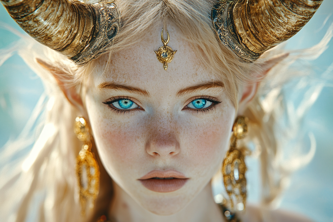 A beautiful girl with horns and bright colors