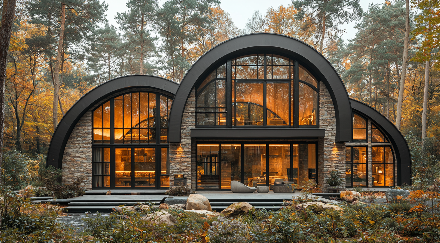 A beautiful house in the forest with elegant interior.