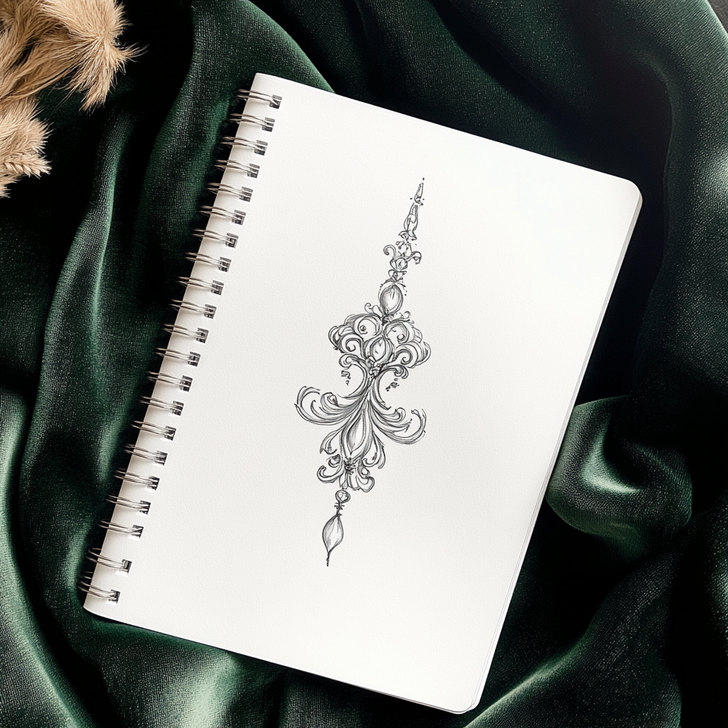 A beautiful pendant drawing on a notebook page.